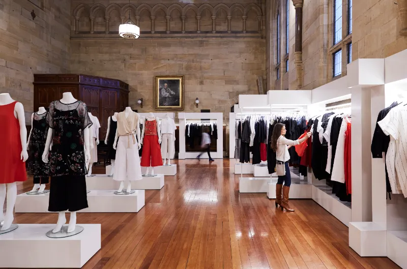 Racks and shopfront detail at Alpha60, a Melbourne label in the city lanes